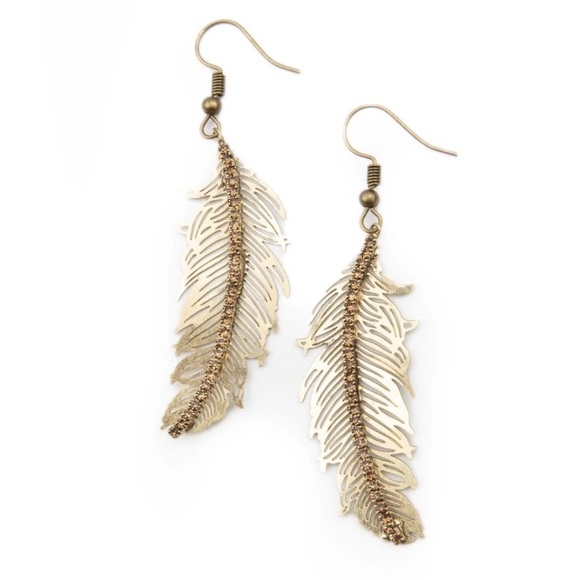 PAPARAZZI Boho Feather Fearless Flock Brass Earrings